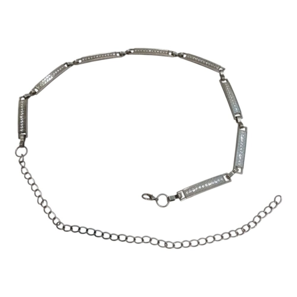Vintage Silver Rhinestone Chain Belt with Rectangular Links and Chain Link